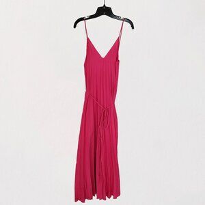 MNG Mango Hot Pink Pleated Midi Dress